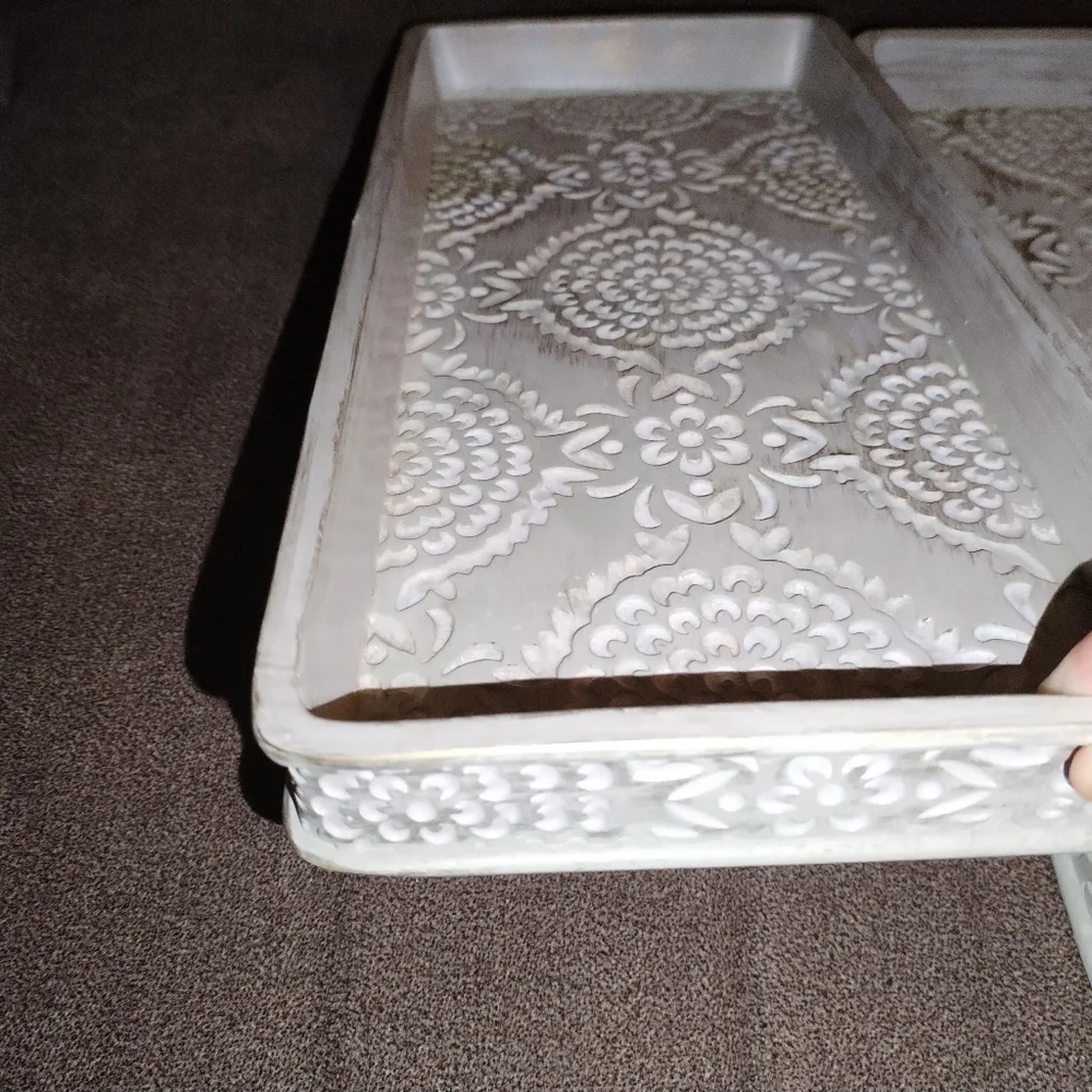 Cost Plus World Market Cream Vanity Tray Floral Design